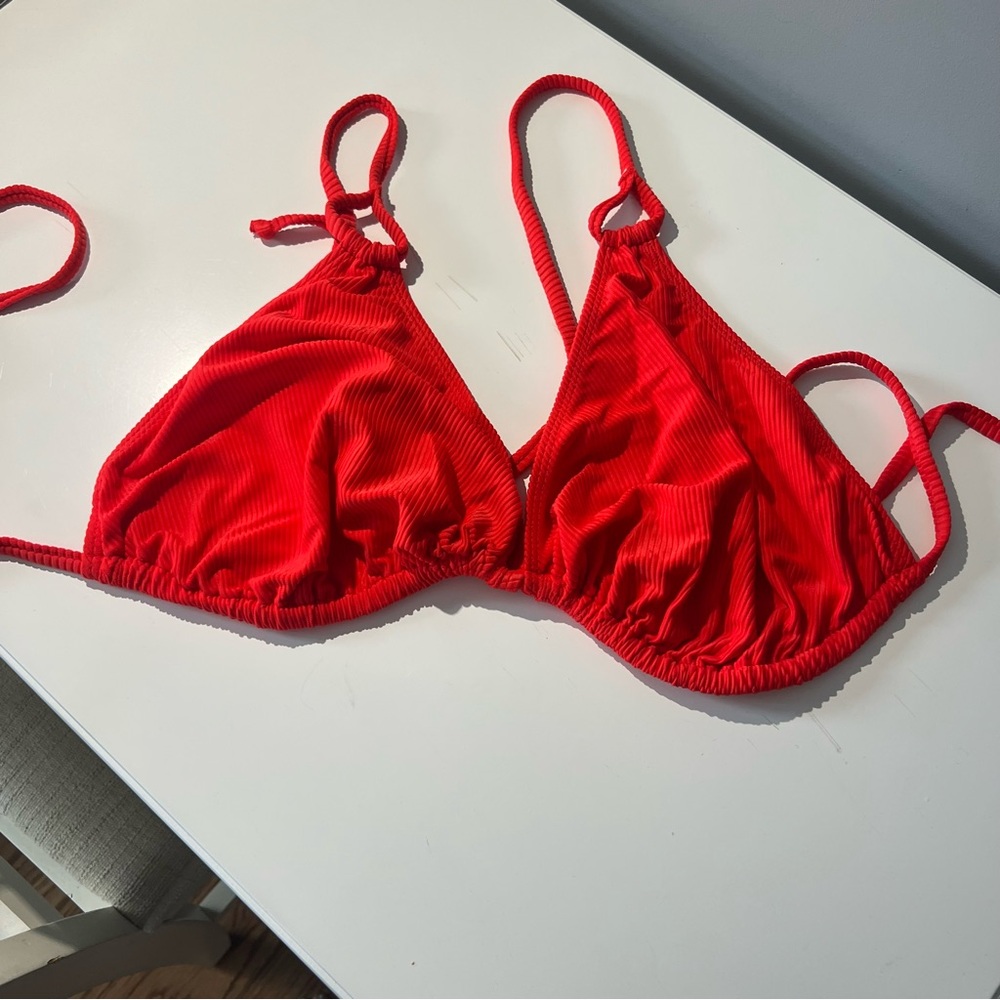 Curvy Beach Red Rib Triangle Bikini Top